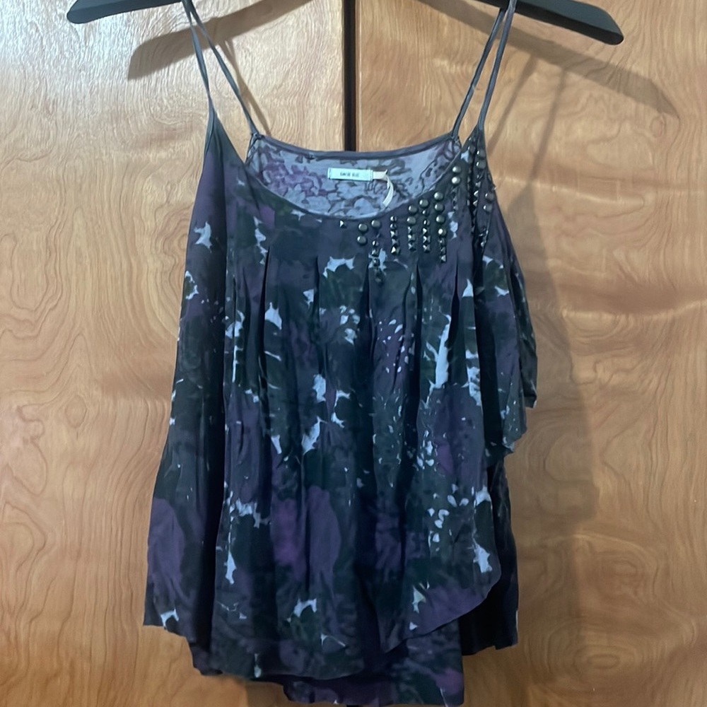 Urban Outfitters Kimchi Blue Asymmetrical Tank in Black/Purple Floral Pattern